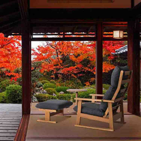 和 モダン おしゃれ インテリア 和室 リクライニングチェア 高座椅子 座面高さ34cm モーション機能 無断階リクライニング オットマン 幅60cm 奥行50cm オーク材 リラックスチェア オーク材 宴会場 食堂 客室 広縁 ラウンジ くつろぎ-オットマン